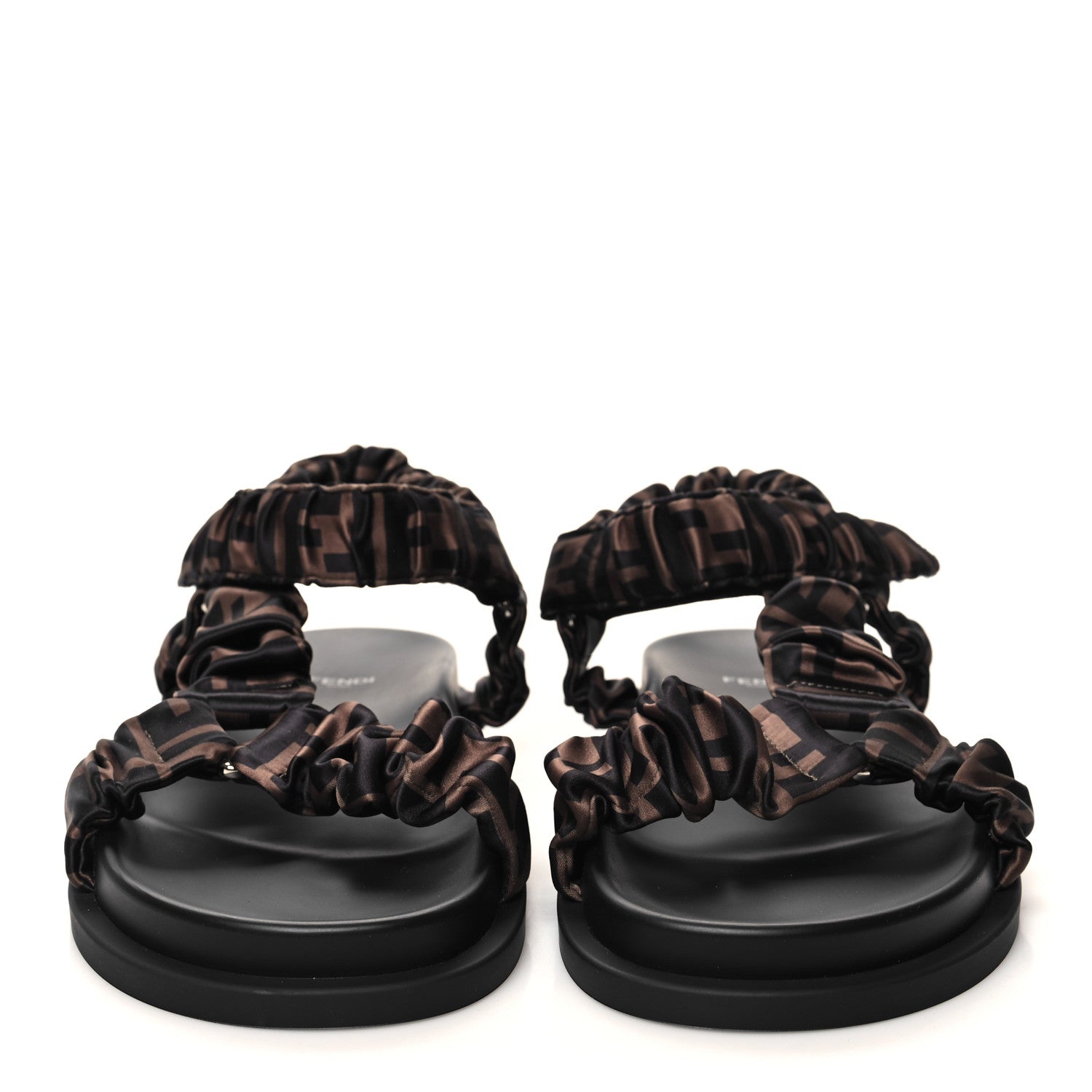 Fendi Satin FF Ruched Sandals 39 Tobacco Black 2 of 9