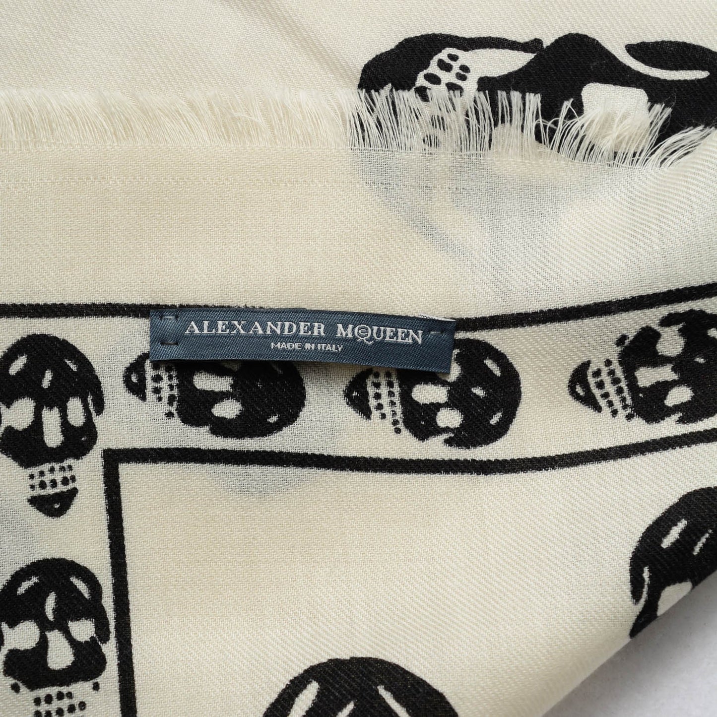 Wool Silk Cashmere Skull Scarf Ivory Black