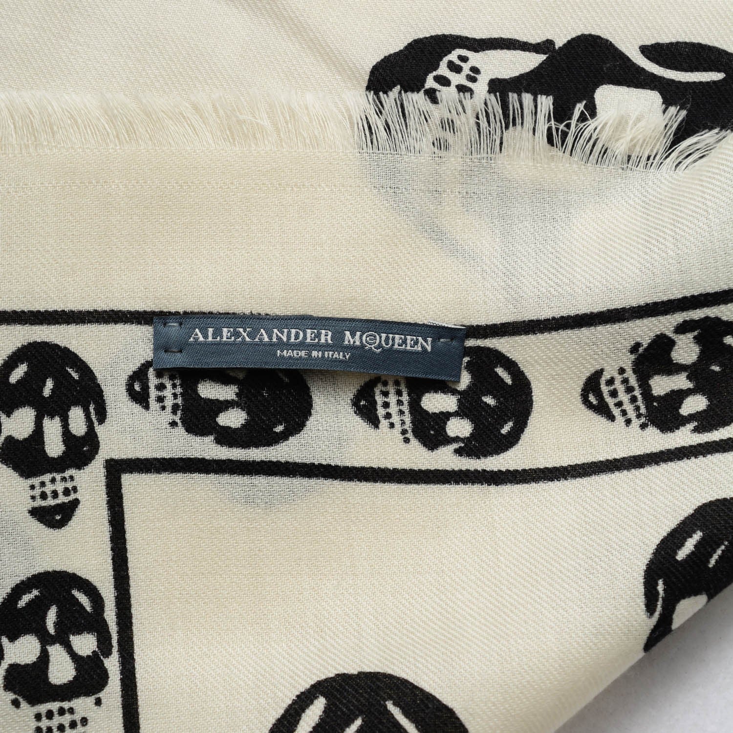 Alexander McQueen Wool Silk Cashmere Skull Scarf Ivory Black 6 of 6