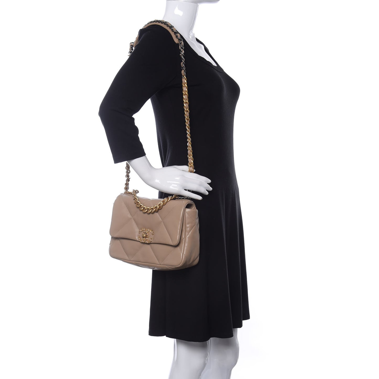 Lambskin Quilted Medium Chanel 19 Flap Dark Beige
