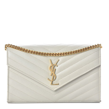 Saint Laurent Grain De Poudre Matelasse Chevron Monogram Chain Wallet Crema Soft 1 of 10