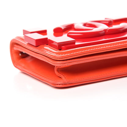 Chanel Plexiglass Patent Mini Boy Brick Flap Orange Red 5 of 10