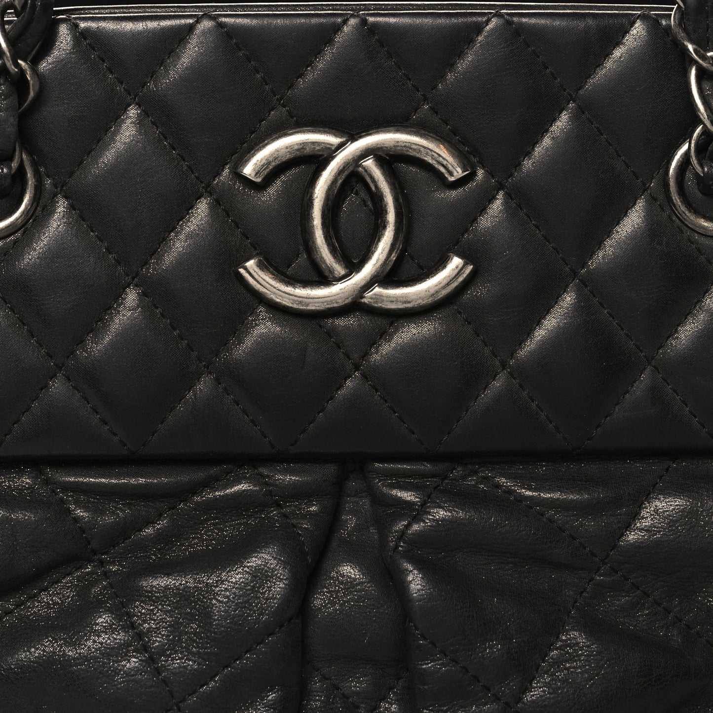 Iridescent Calfskin Chic Quilt Bowling Bag Black