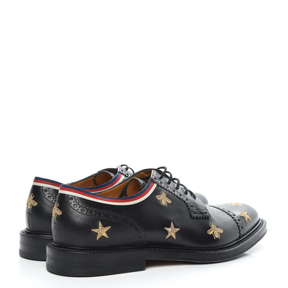 Gucci Calfskin Bee Star Embroidered Mens Captoe Derby Loafers 8 Black 4 of 9
