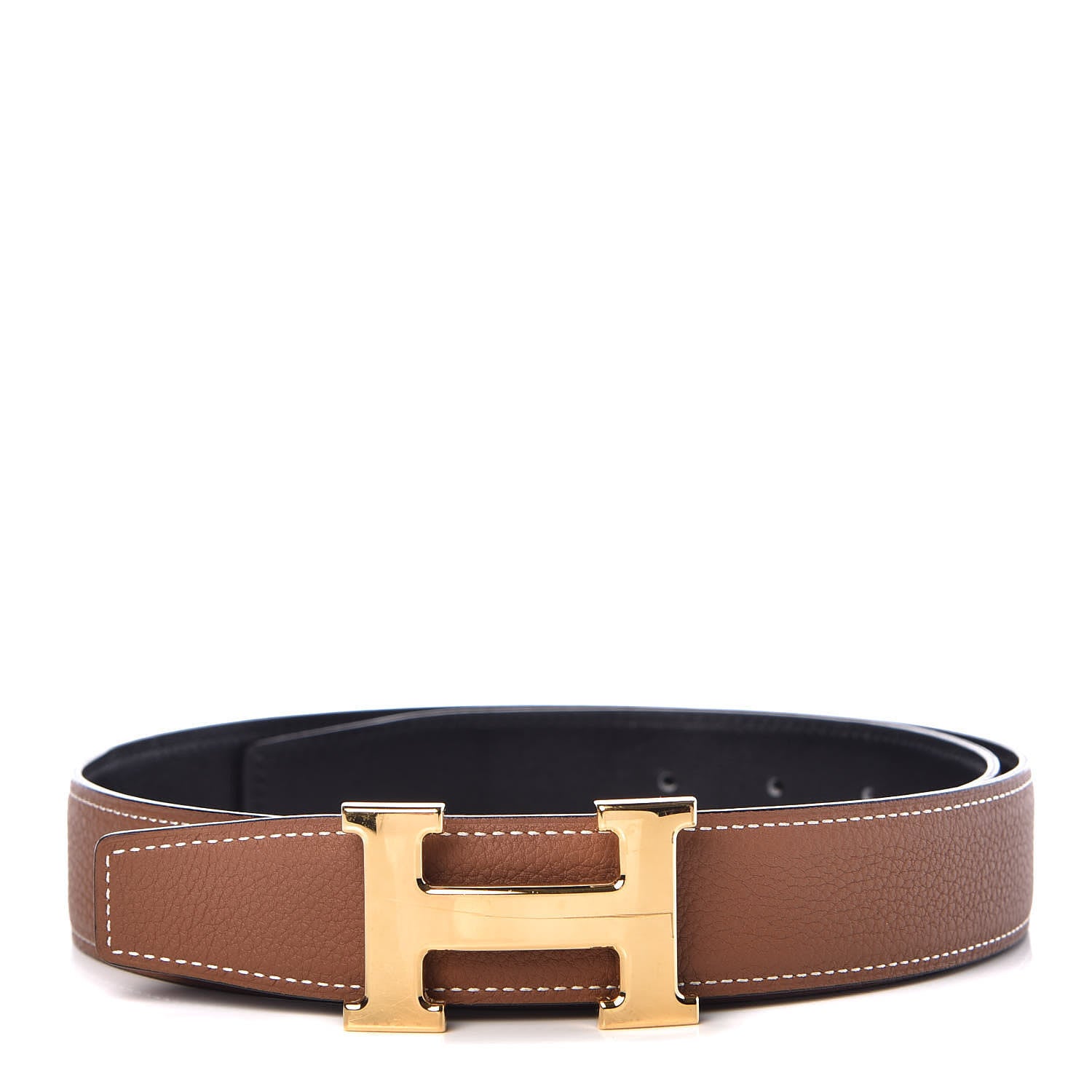 Hermes Box Togo 32mm H Belt 80 Black Gold 1 of 8