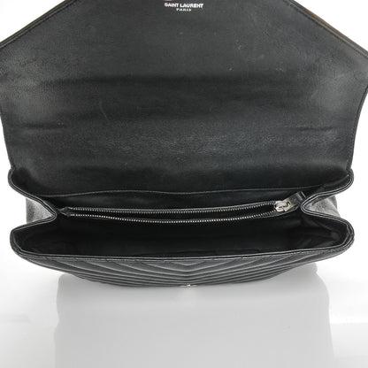 Saint Laurent Sheepskin Matelasse Chevron Monogram Large College Satchel Black 5 of 7