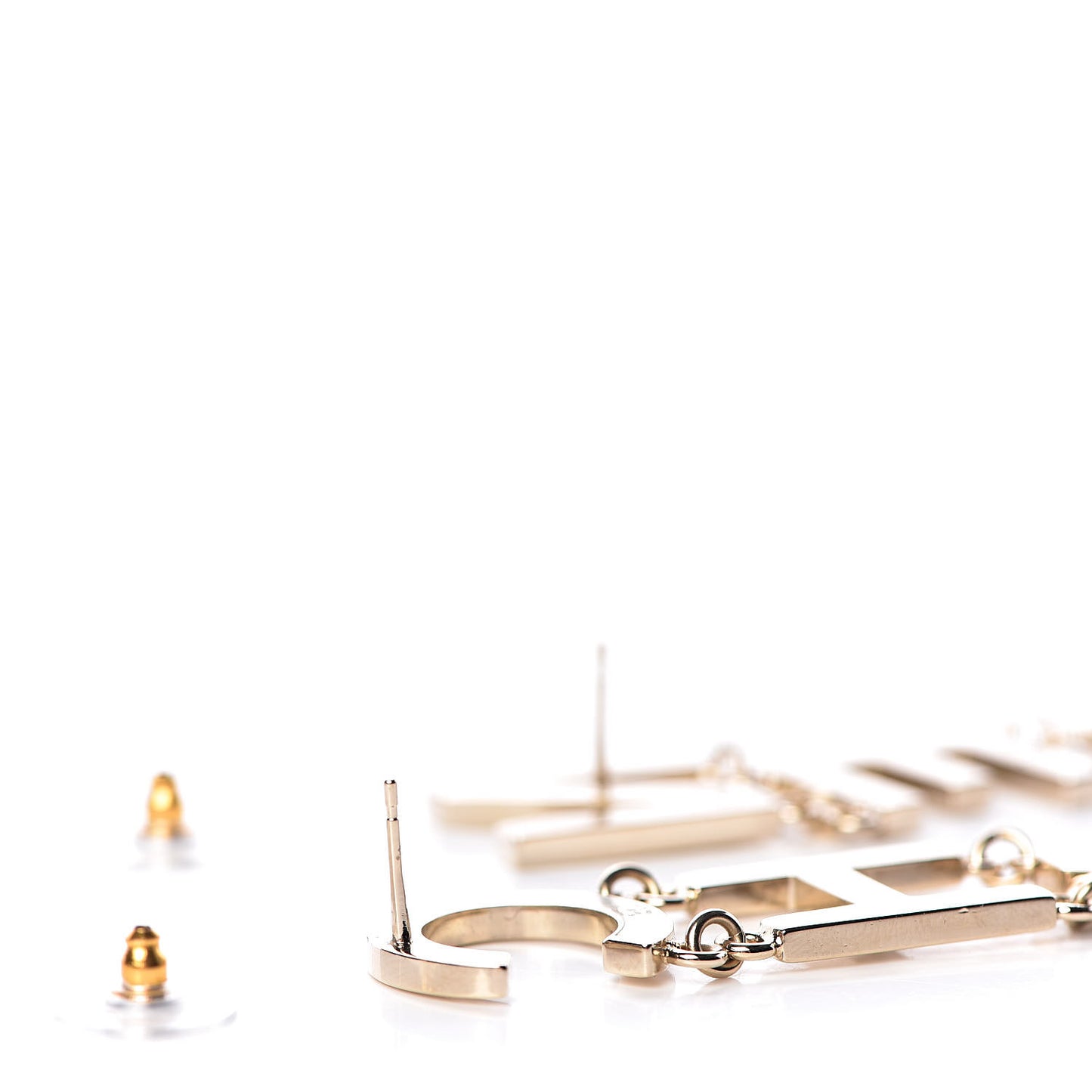 Metal Cha-Nel Logo Drop Earrings Gold