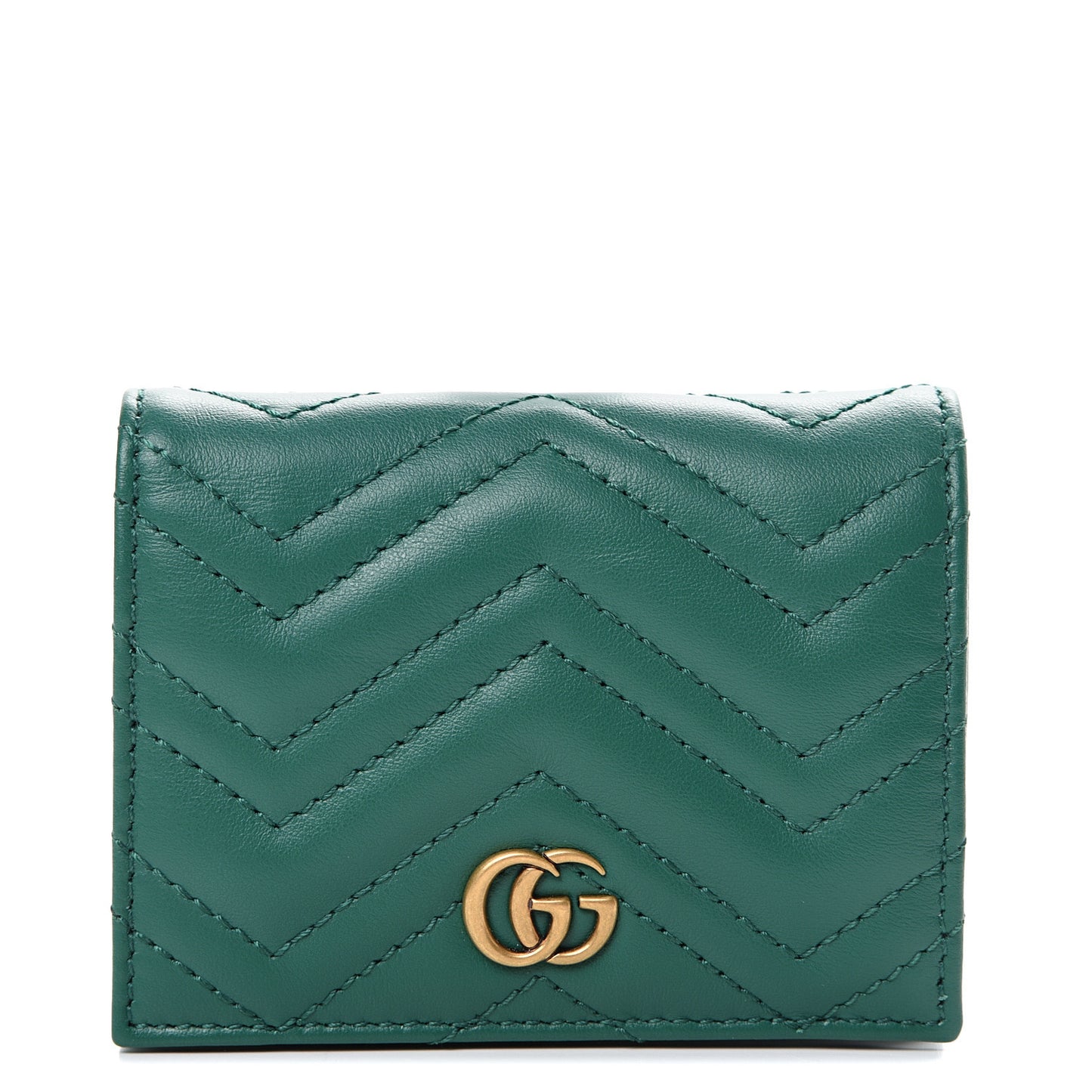 Calfskin Matelasse GG Marmont Card Case Wallet Emerald