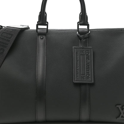 Louis Vuitton Grained Calfskin Aerogram Keepall Bandouliere 40 Black 6 of 10