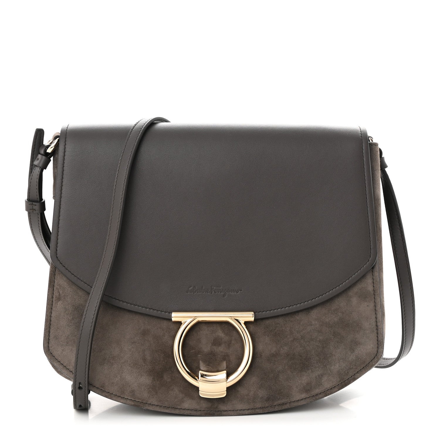 Salvatore Ferragamo Calfskin Suede Medium Margot Crossbody Grey 1 of 10