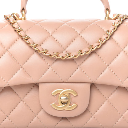Chanel Lambskin Quilted Mini Top Handle Rectangular Flap Beige 10 of 11