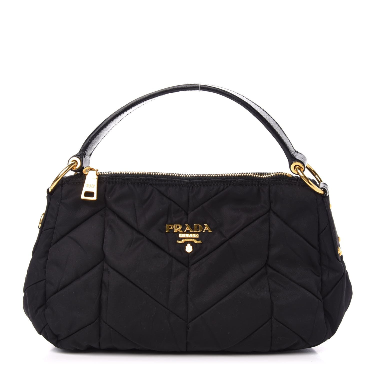 Prada Tessuto Nylon Chevron Quilted Shoulder Bag Black 1 of 11