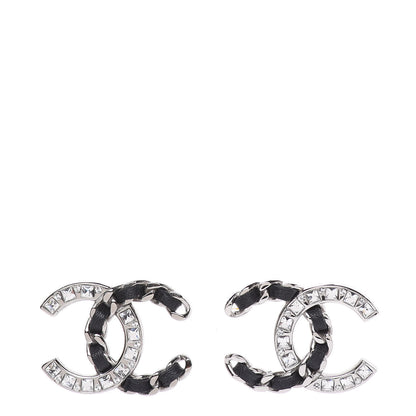 Chanel Crystal Baguette Lambskin Large CC Earrings Silver Black 1 of 6