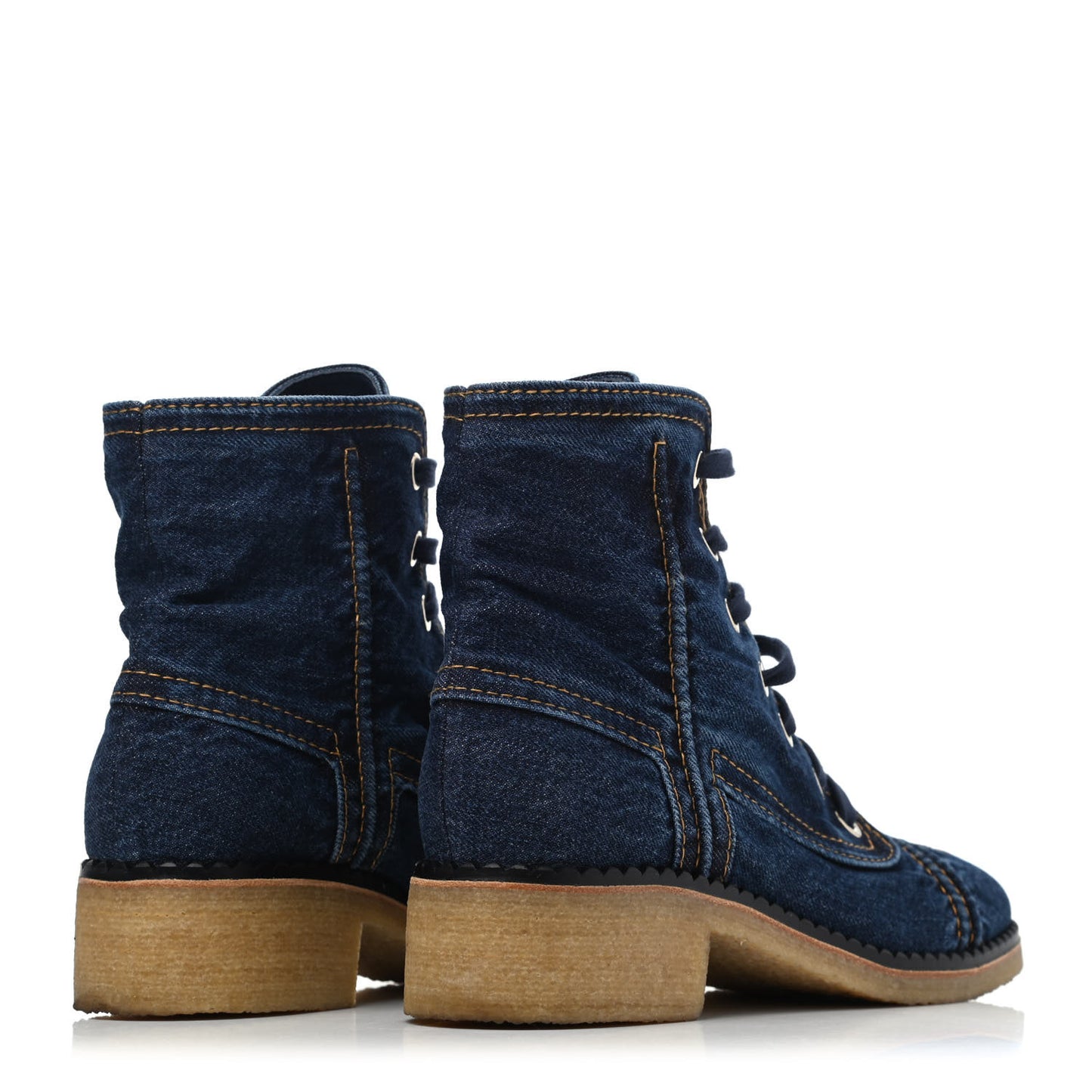 Denim Lace Up Boots 40.5 Navy Blue