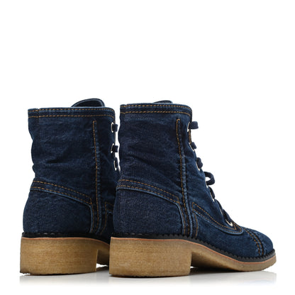 Chanel Denim Lace Up Boots 40.5 Navy Blue 3 of 4