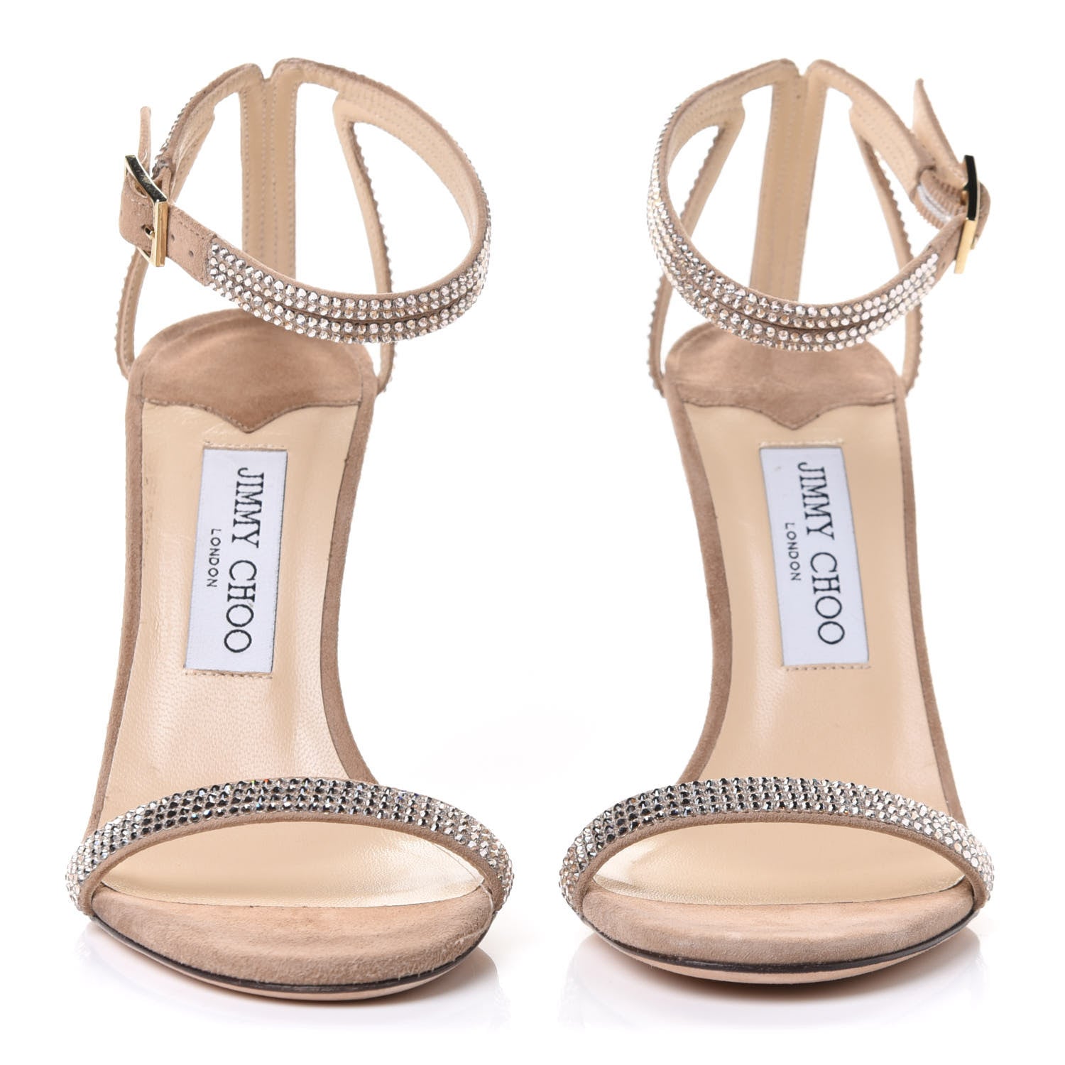 Jimmy Choo Suede Crystal Daisy 100 Sandal 38 Nude 4 of 17