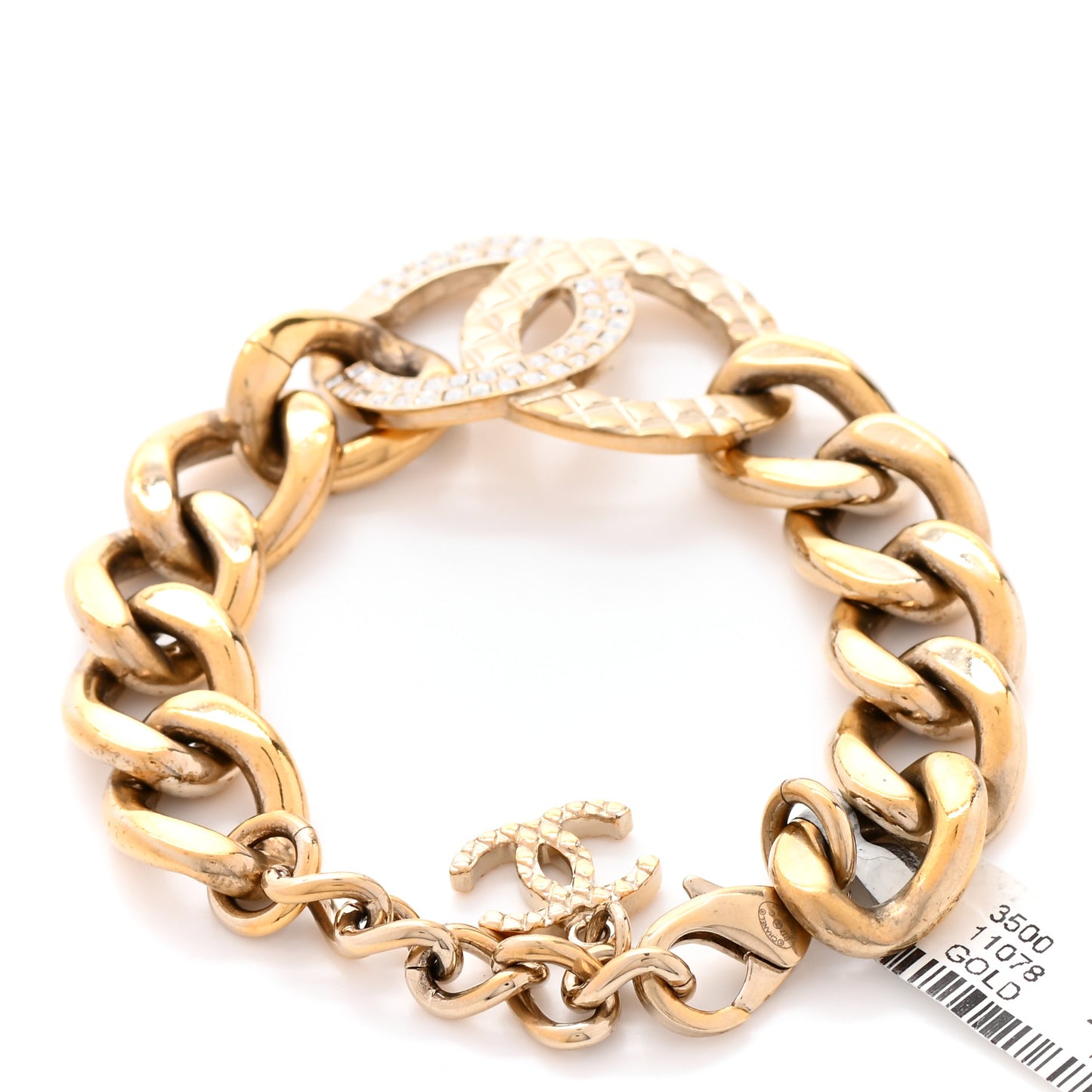 Baguette Crystal Quilted CC Chain Bracelet Gold