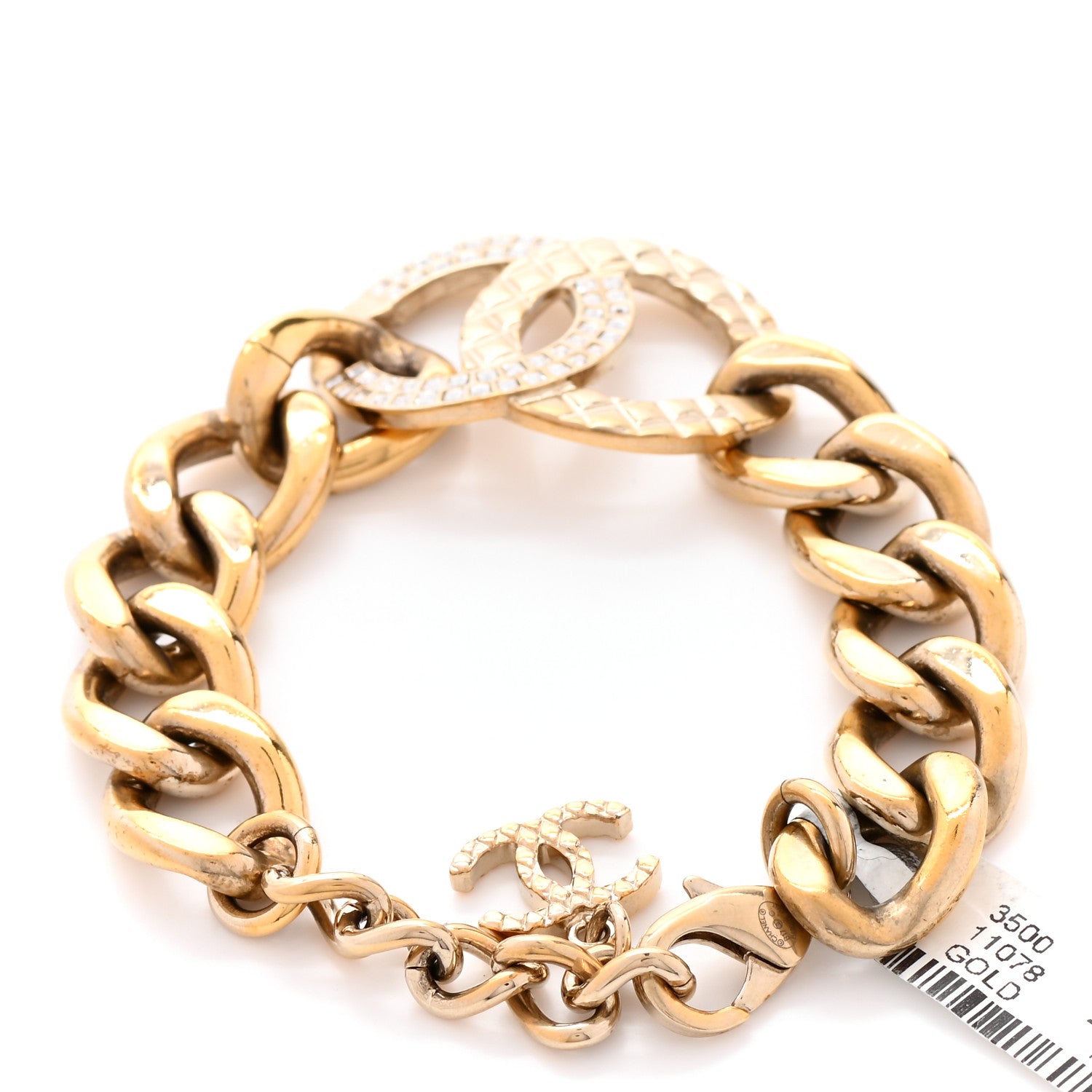 Chanel Baguette Crystal Quilted CC Chain Bracelet Gold 3 of 5