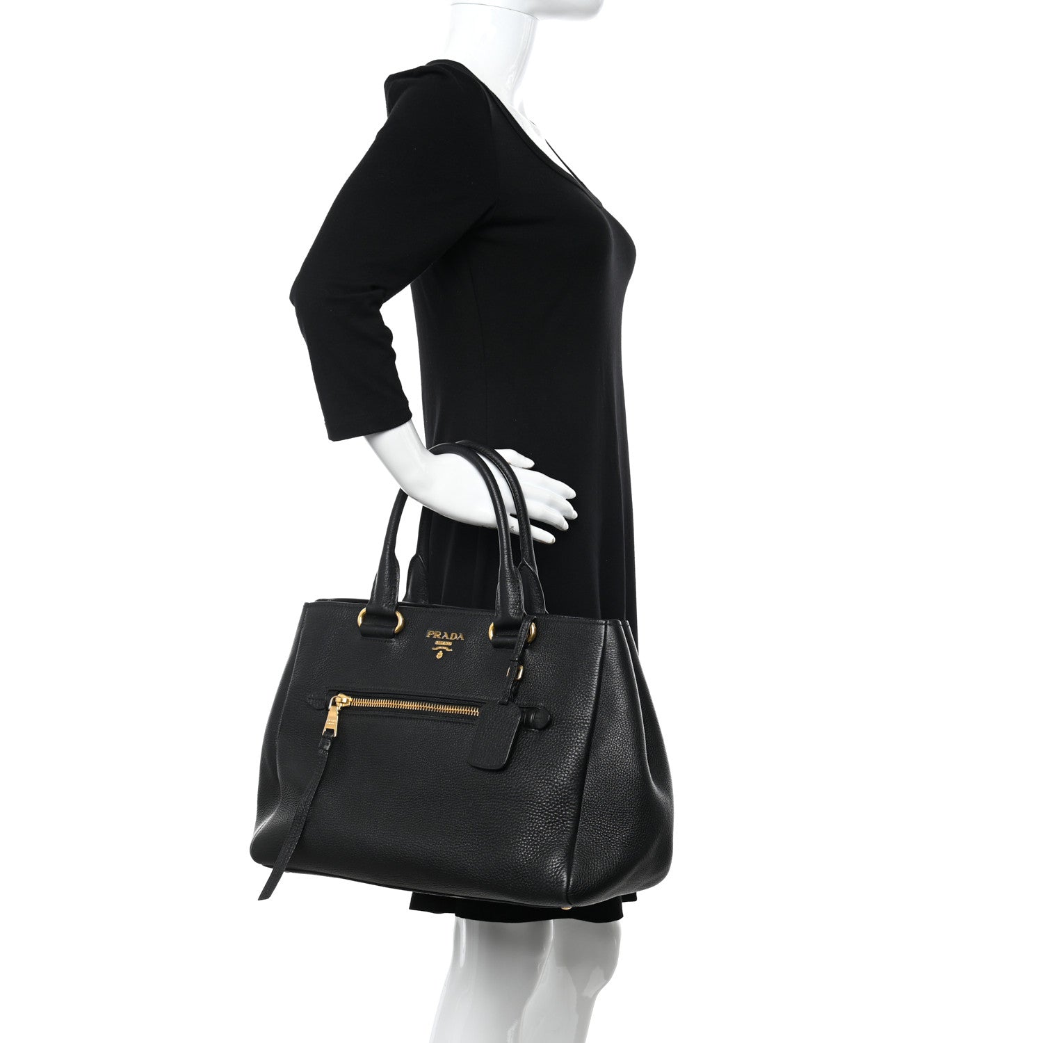 Prada Vitello Daino Shopping Satchel Black 2 of 11