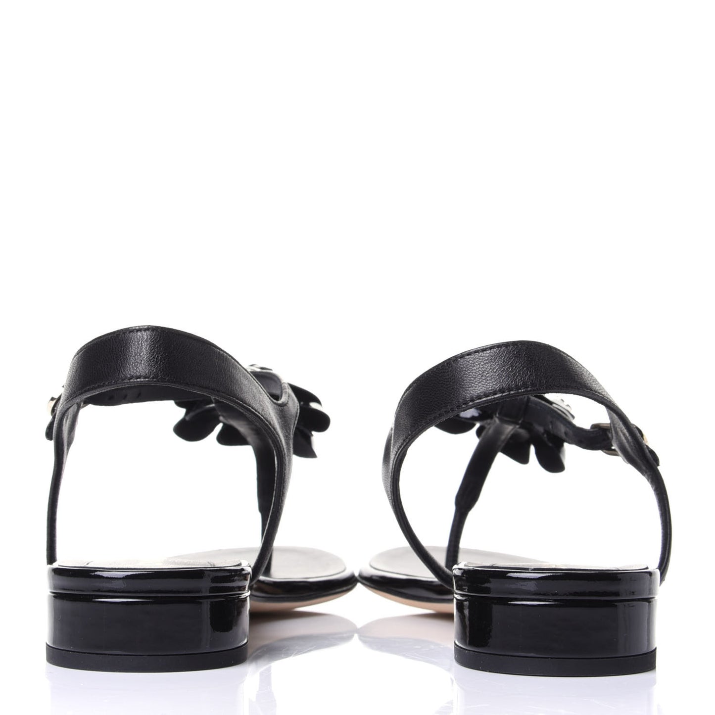 Patent Lambskin Camellia Thong Sandals 38.5 Black