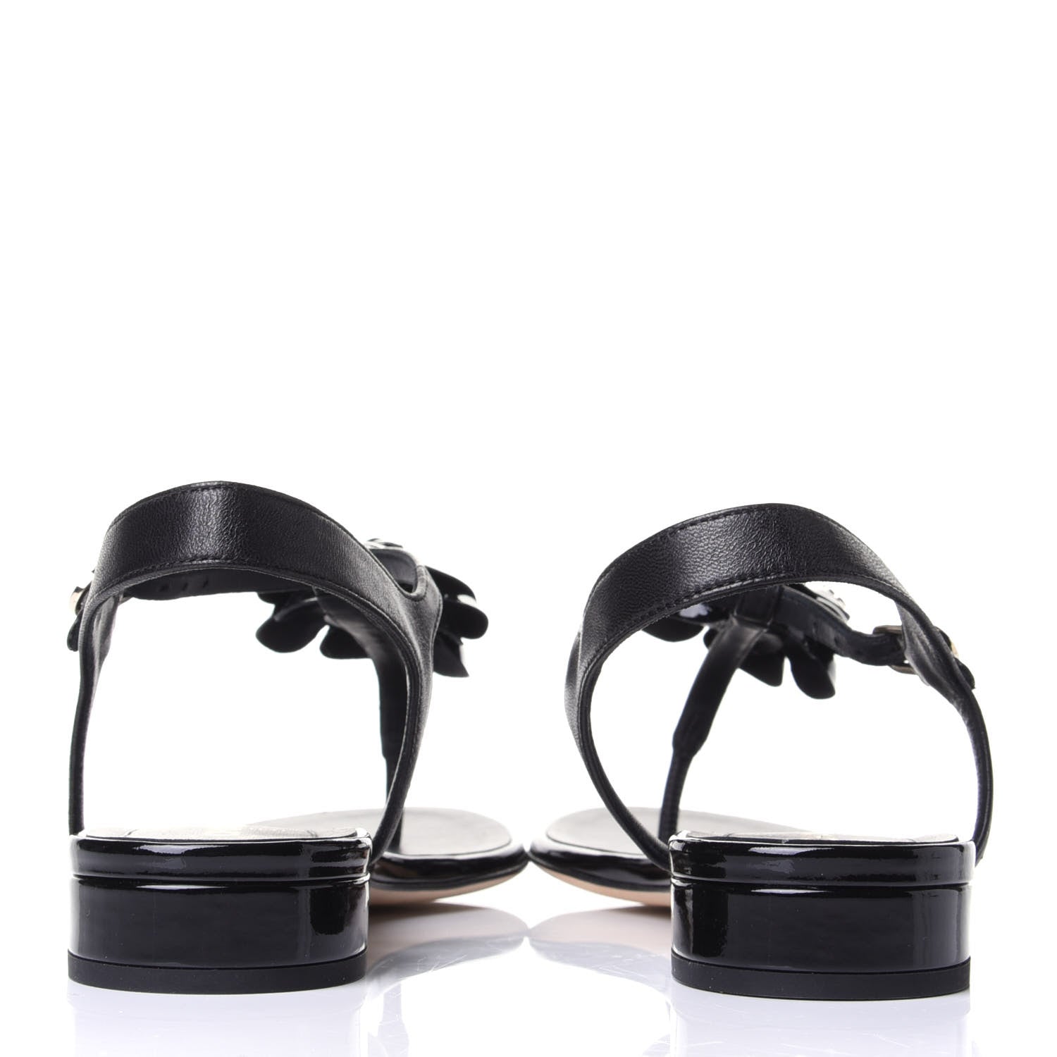 Chanel Patent Lambskin Camellia Thong Sandals 38.5 Black 4 of 6