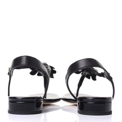 Chanel Patent Lambskin Camellia Thong Sandals 38.5 Black 4 of 6