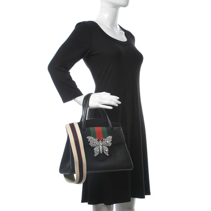 Gucci Grained Calfskin Web Crystal Butterfly Stripe Medium Totem Top Handle Bag Black 2 of 13