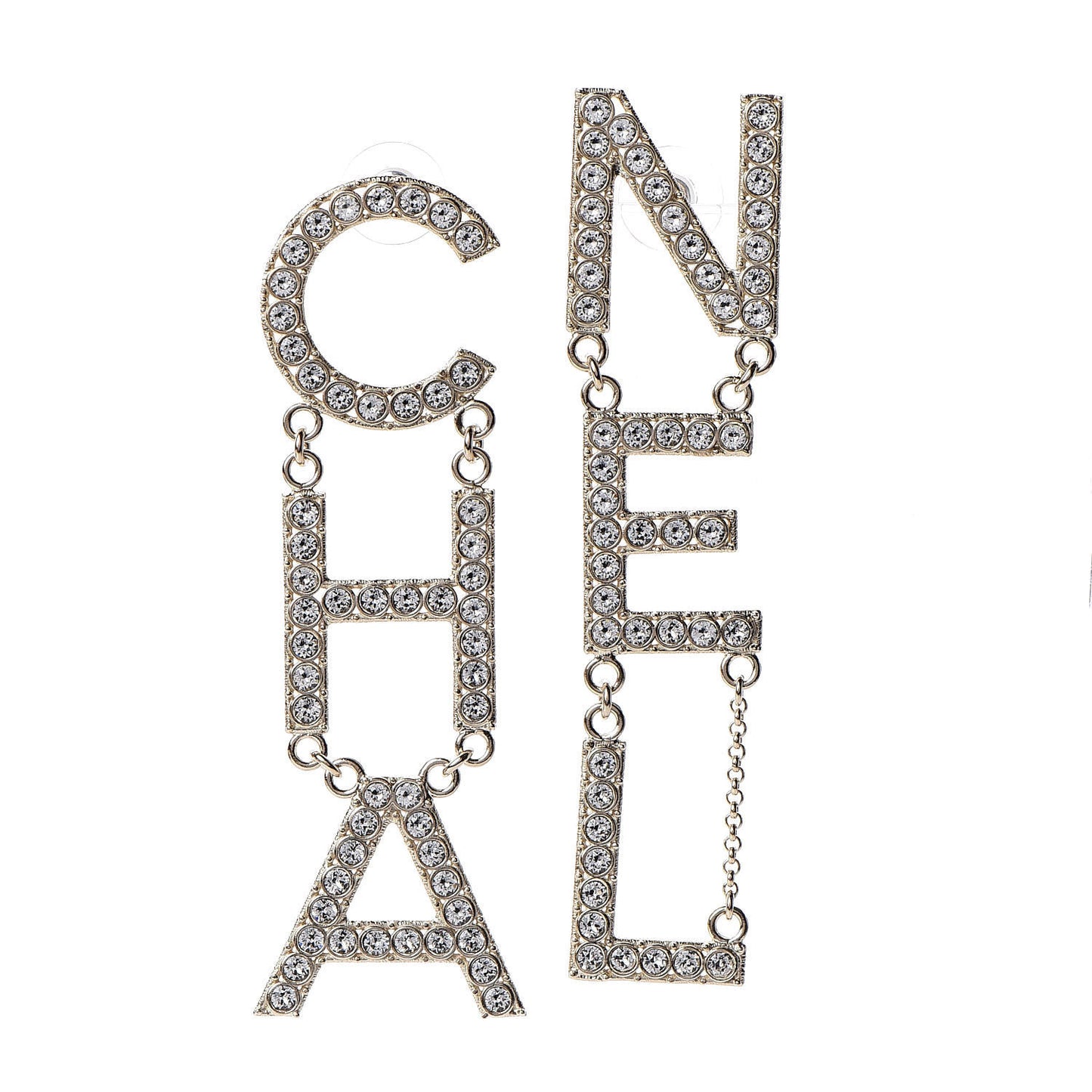 Crystal Cha-Nel Logo Drop Earrings Gold