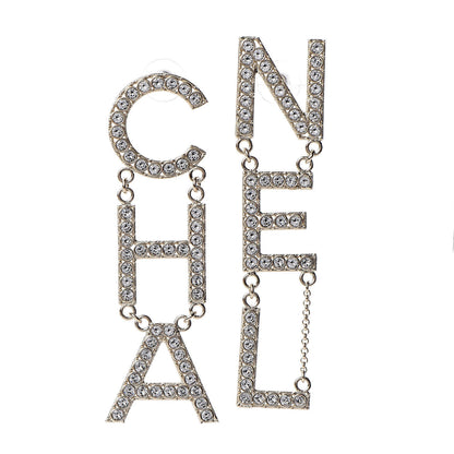 Chanel Crystal Cha-Nel Logo Drop Earrings Gold 1 of 5