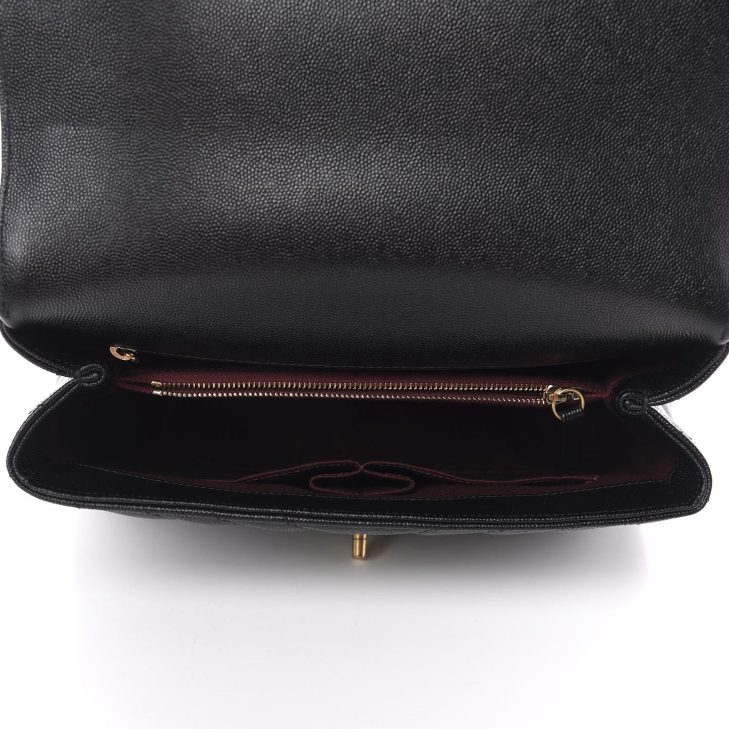 Caviar Chevron Quilted Small Coco Handle Flap Black
