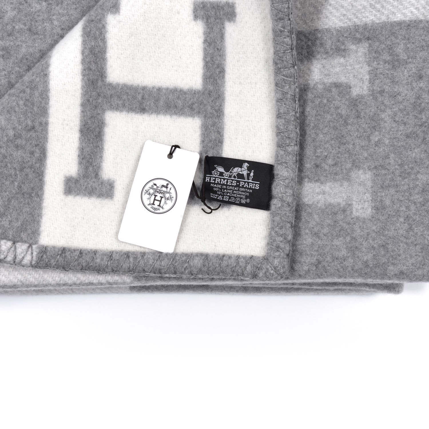 Hermes Wool Cashmere Avalon III Blanket Ecru Gris Clair 3 of 3