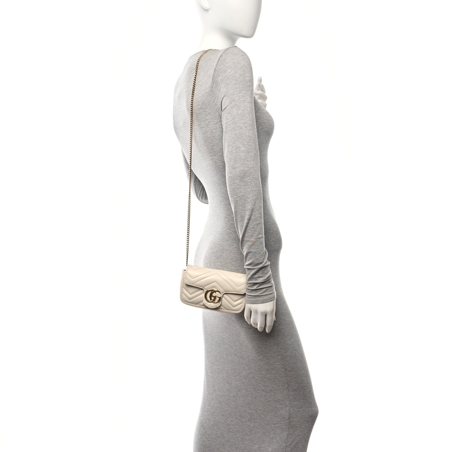 Gucci Calfskin Matelasse Super Mini GG Marmont Shoulder Bag White 2 of 11