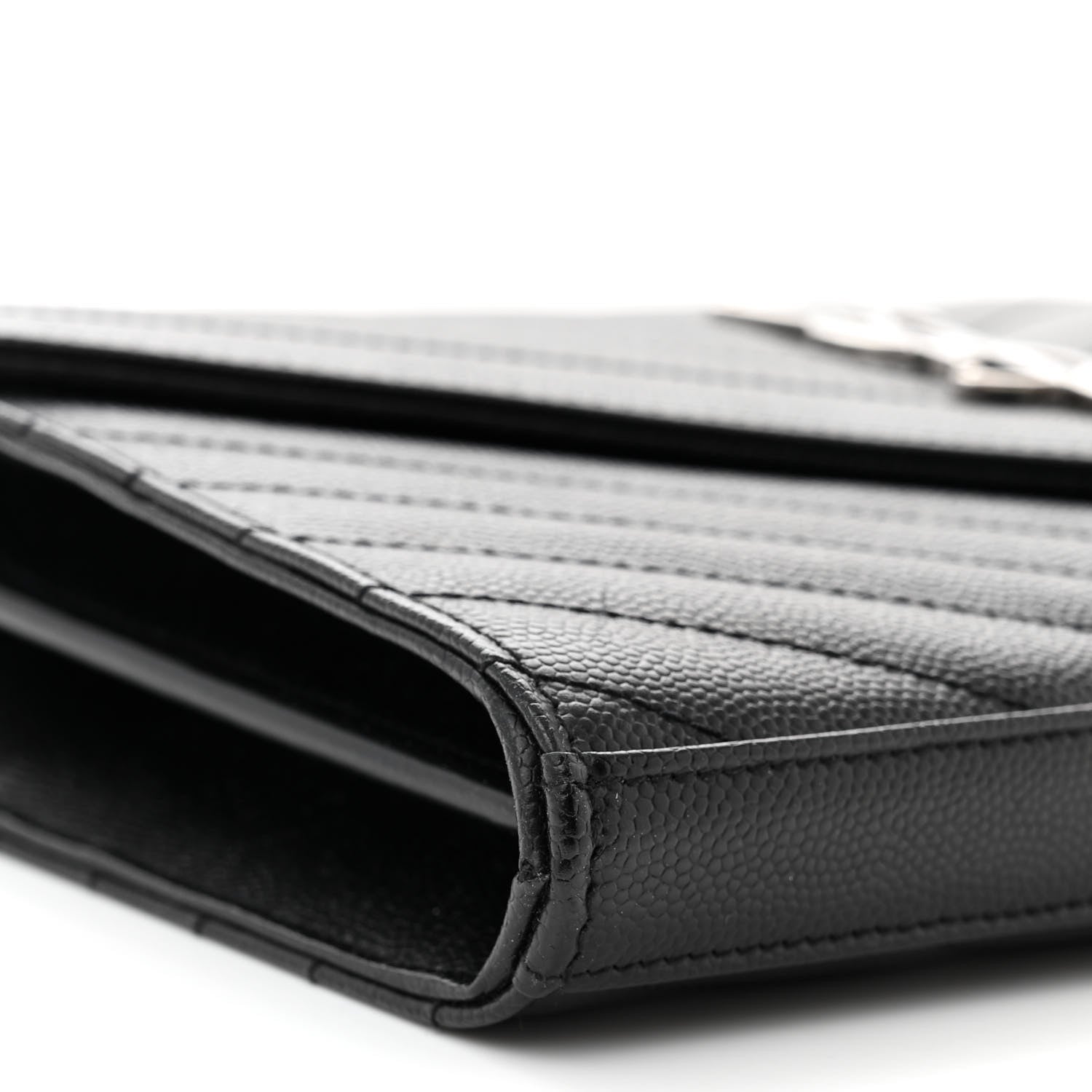 Saint Laurent Grain De Poudre Matelasse Chevron Monogram Chain Wallet Black 10 of 12