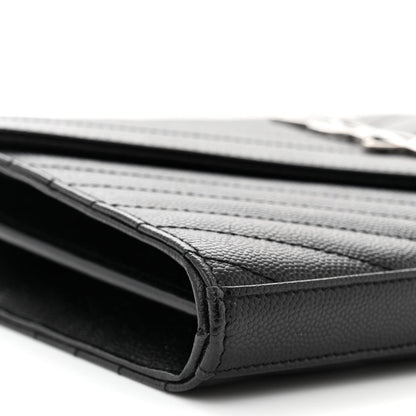 Saint Laurent Grain De Poudre Matelasse Chevron Monogram Chain Wallet Black 10 of 12