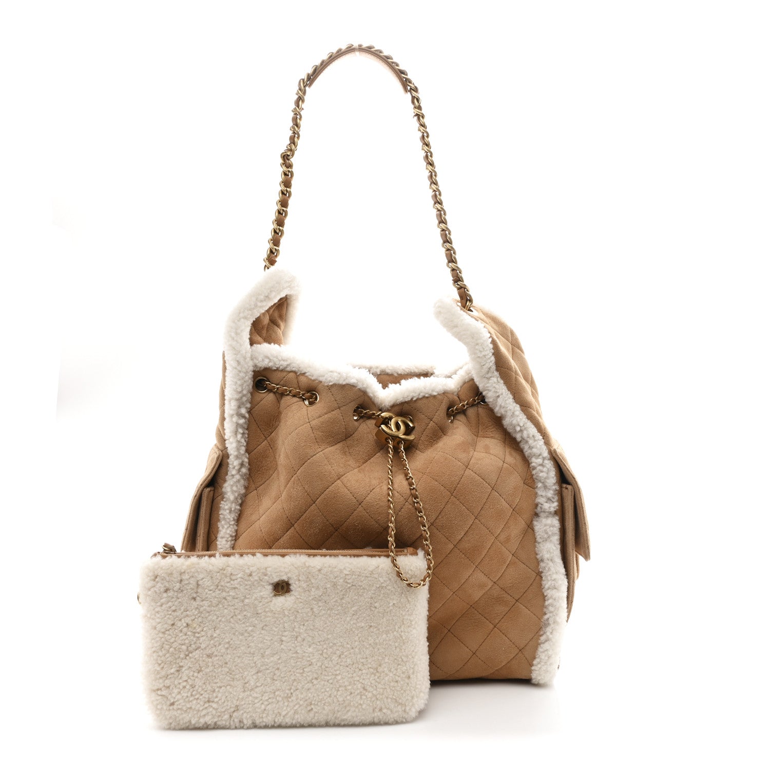 Chanel Suede Shearling Quilted Medium Chanel 25 Handbag Beige Natural 3 of 12