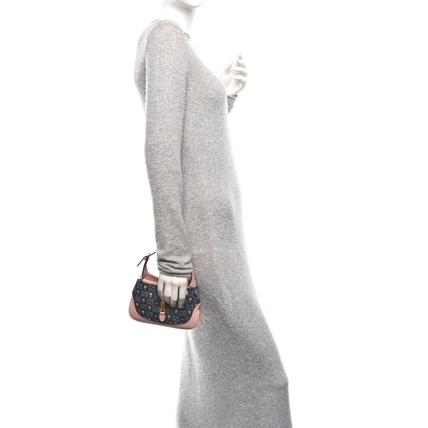 Gucci New Denim GG Monogram Calfskin Love Parade Mini Jackie 1961 Hobo Light Pink 2 of 10