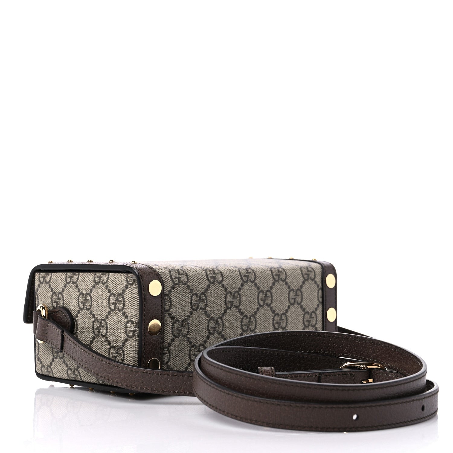 Gucci GG Supreme Monogram Textured Dollar Calfskin Mini Trunk Shoulder Bag Beige Ebony New Acero 4 of 9