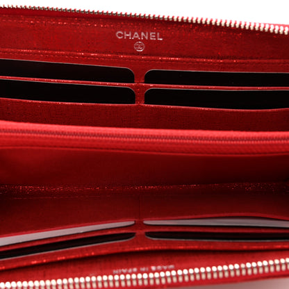 Chanel Metallic Iridescent Calfskin Quilted Large Gusset Zip Around Wallet Red 5 of 9