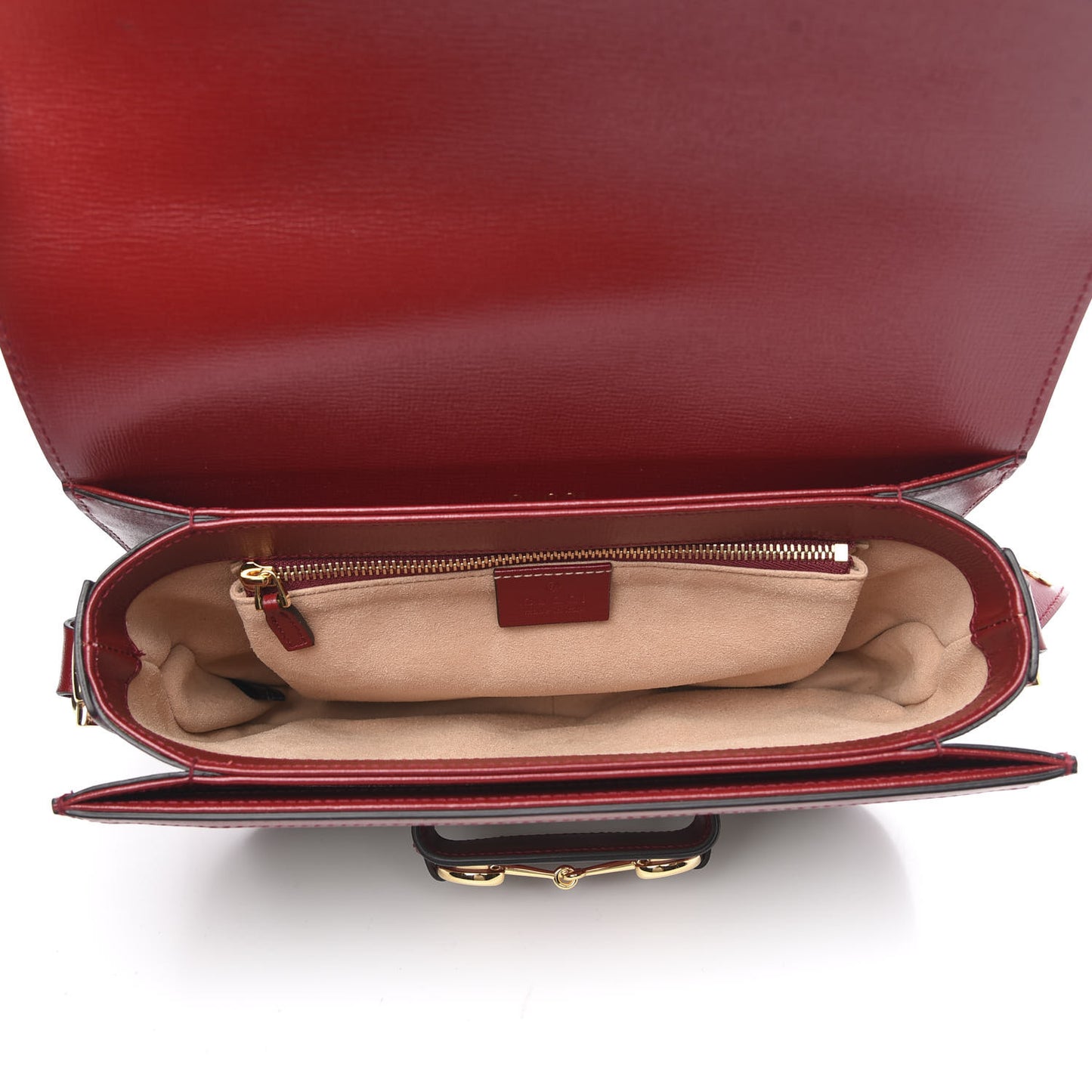 GG Supreme Monogram Azalea Calfskin Horsebit 1955 Shoulder Bag Beige Ebony New Cherry Red