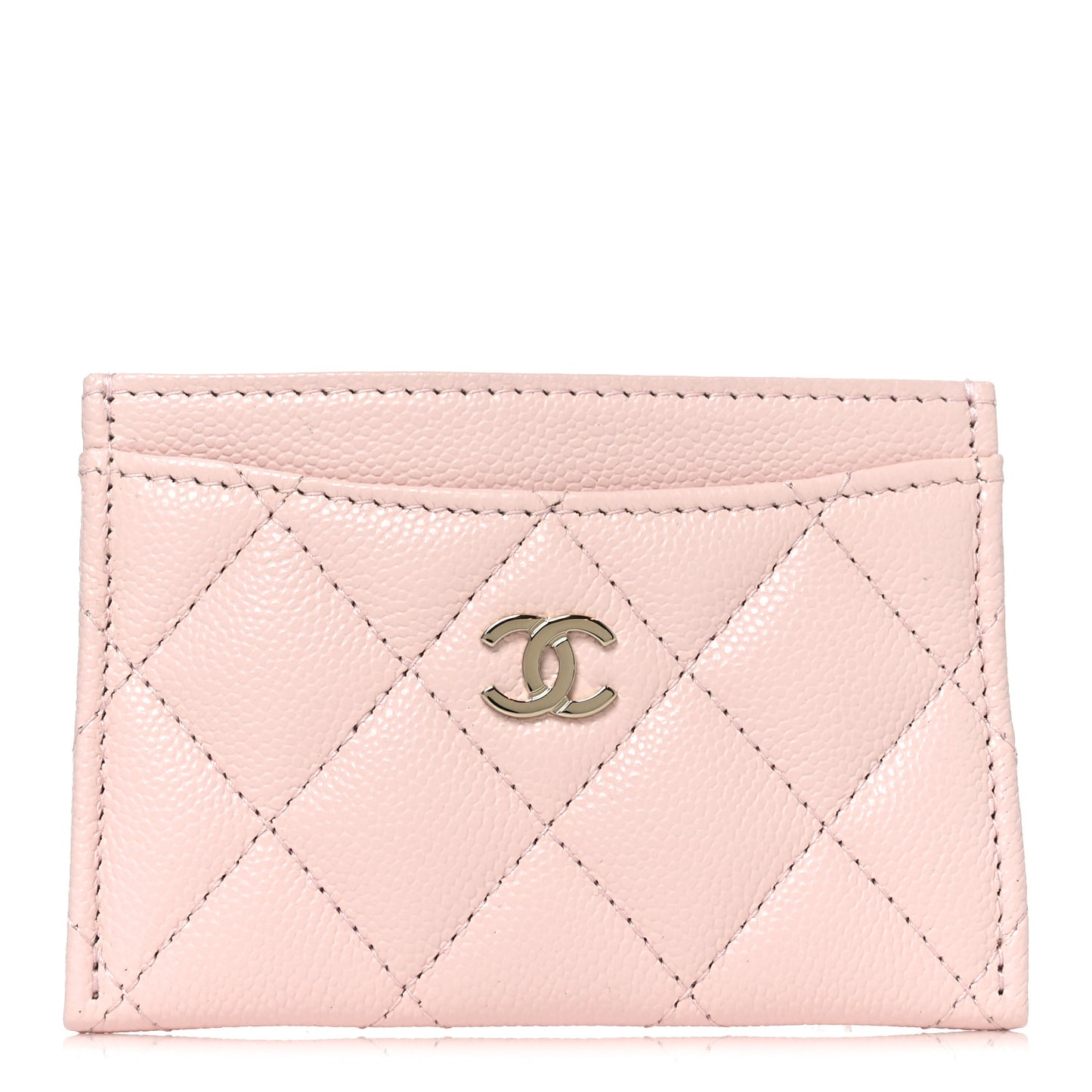 Caviar Quilted Card Holder Light Pink