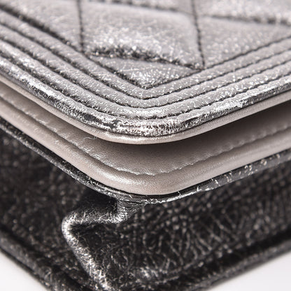 Chanel Cracked Metallic Calfskin Quilted Boy Wallet On Chain WOC Dark Silver 10 of 19