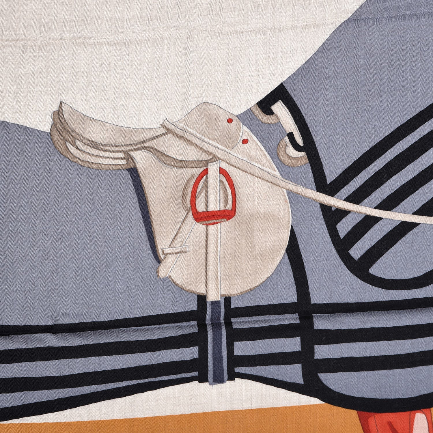 Hermes Cashmere Silk Cheval A La Couverture Shawl 140 Naturel Rouge Brique 7 of 7