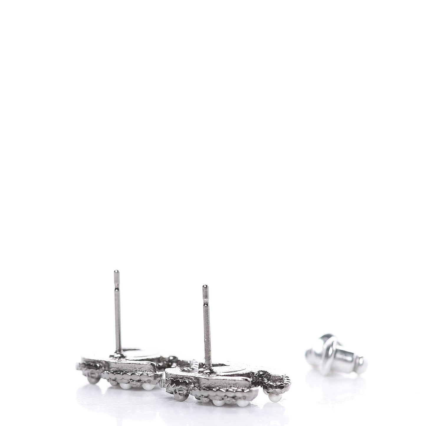 Pearl Crystal Enamel CC Earrings Ruthenium