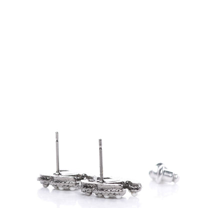 Chanel Pearl Crystal Enamel CC Earrings Ruthenium 4 of 5