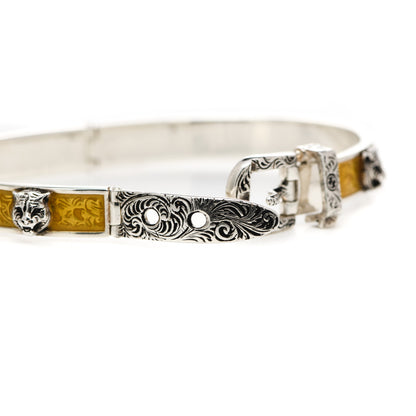 Gucci Sterling Silver Enamel Garden Feline Buckle Bracelet Yellow 4 of 7