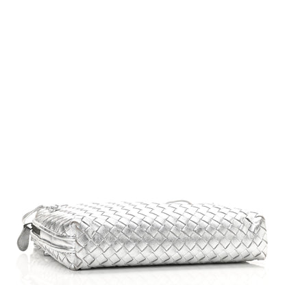 Bottega Veneta Metallic Grosgrain Intrecciato Nodini Crossbody Messenger Silver 4 of 10