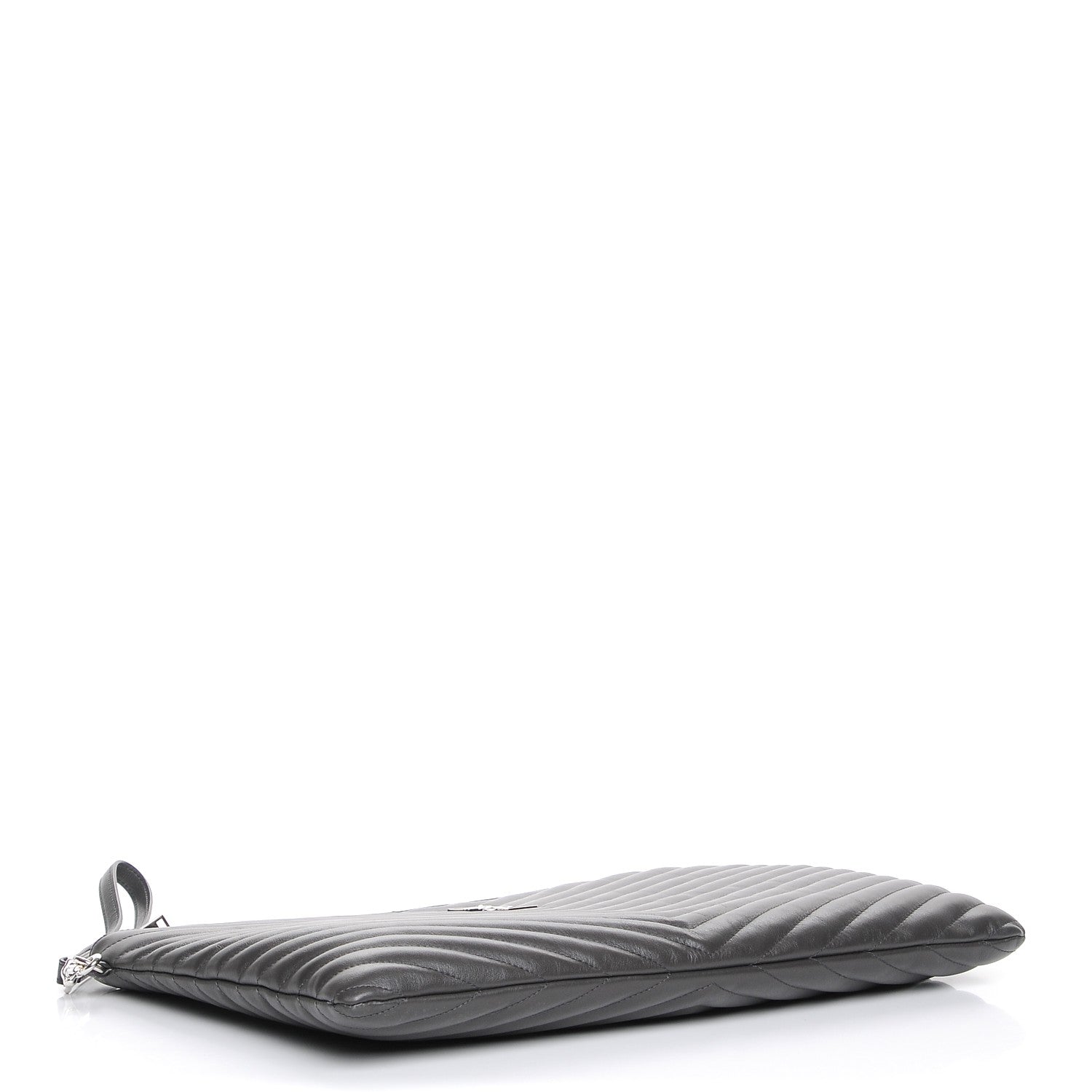 Saint Laurent Calfskin Matelasse Chevron Cassandre Monogram Document Holder Coal 4 of 8