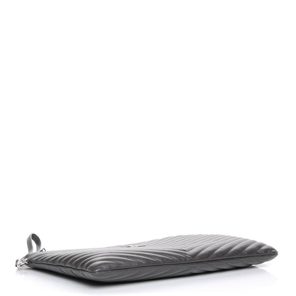 Saint Laurent Calfskin Matelasse Chevron Cassandre Monogram Document Holder Coal 4 of 8