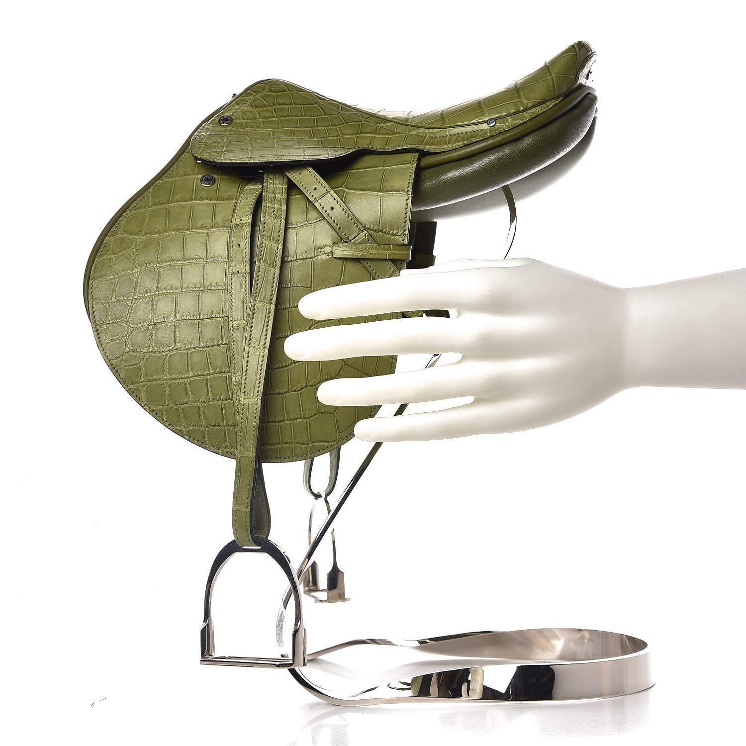 Hermes Crocodile Niloticus Ultra Soft Mini Steinkraus Saddle Vert Pelouse 2 of 34