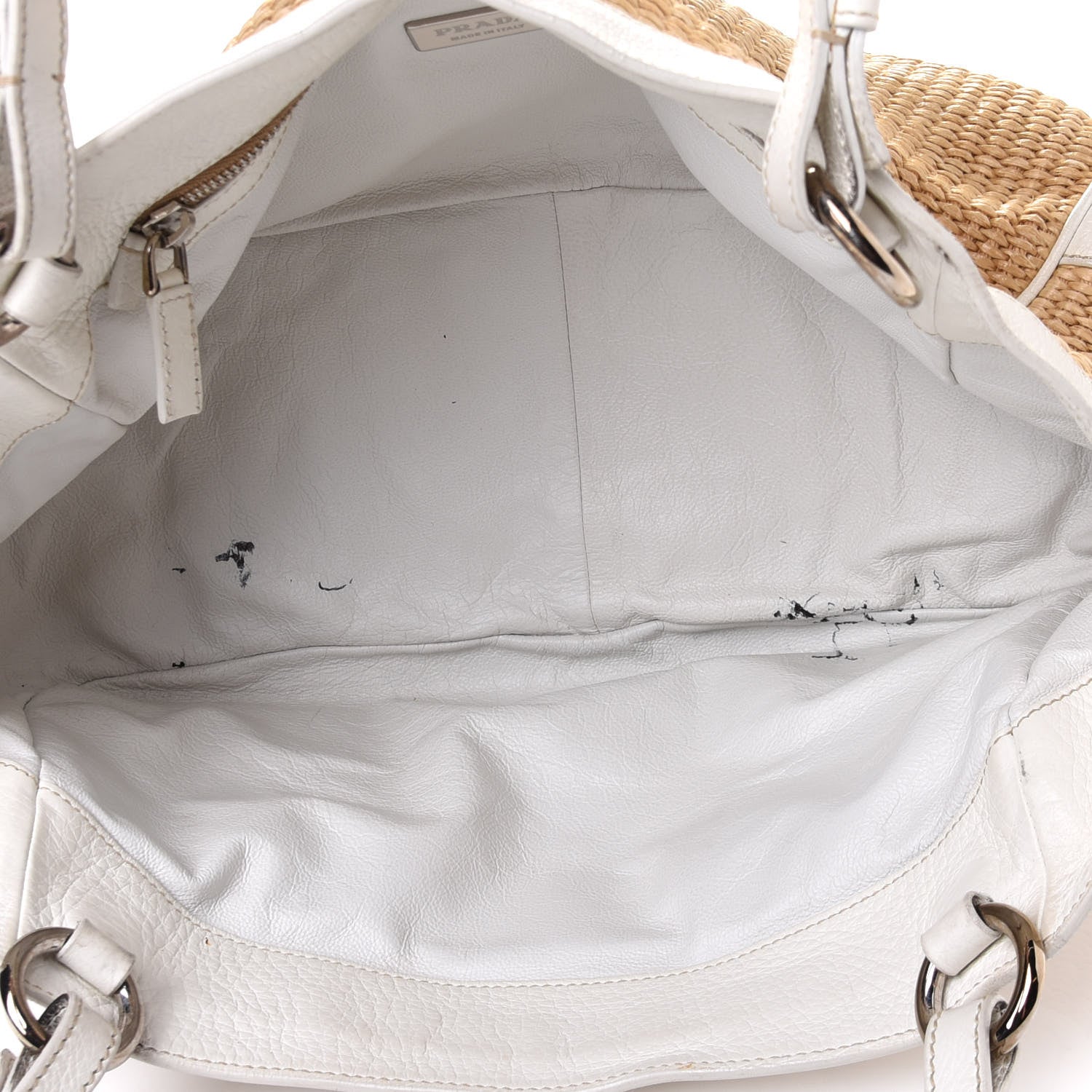 Prada Paglia Vitello Daino Satchel Naturale White 4 of 5